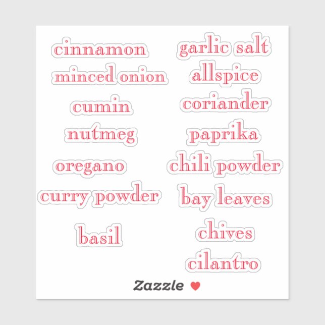 Pantry Spices Set Roter Schriftart Aufkleber (Blatt)