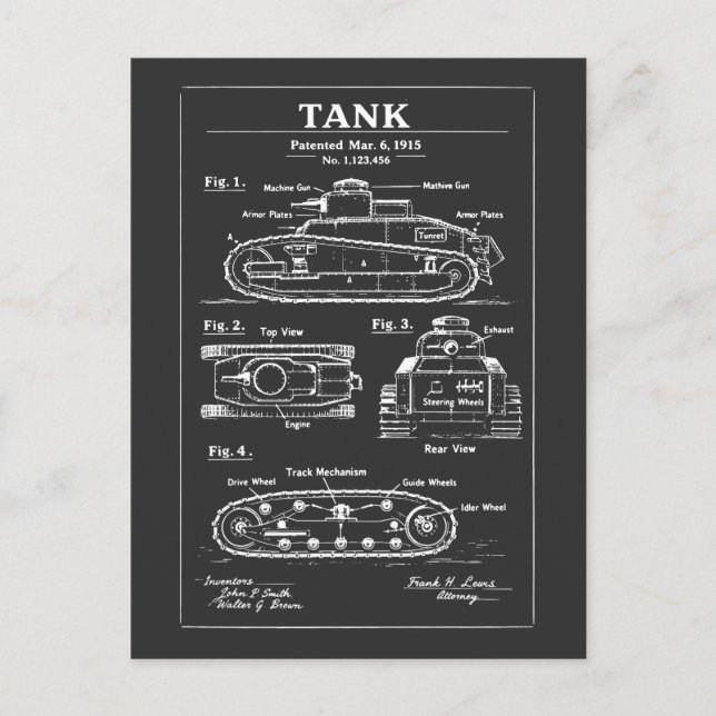 Panzer Blaupause Patentdesign Postkarte (Vorderseite)