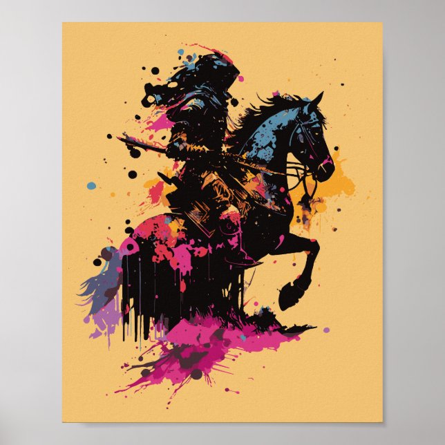 Panzerritter auf Pferd Farbspritzer Grafik Pos Poster (Vorne)