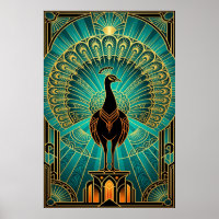 Paon Art Déco Glamour Sarcelle & Or