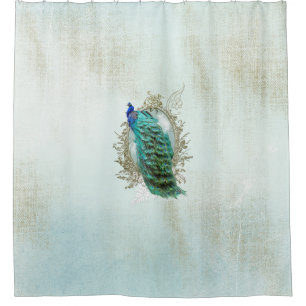 Paon de rideau en douche, turquoise, cru, minable