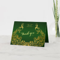 Paon doré vert royal Mariage MERCI