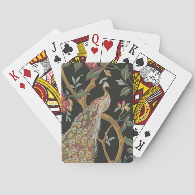 Paon élégant sur les cartes de jeu noires (dos)