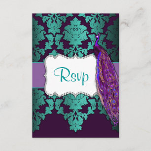 Paon pourpre et cartes turquoises de mariage