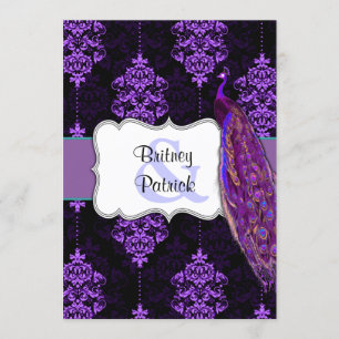 Paon pourpre et invitations noires de mariage