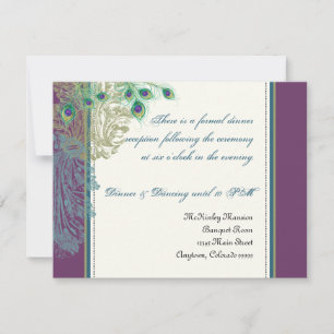 Paon vintage, invitation de réception de plumes