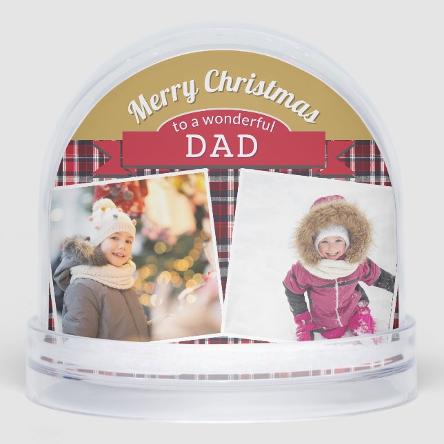 Papa 3 Photos Joyeux Tartan de Noël Personnalisé (Avant)
