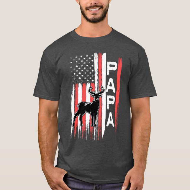 Papa American Flag Deer Buck Hunting Gift from Gra T-Shirt (Vorderseite)