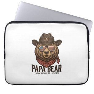 Papa Bär Cowboy Bär Patriotisch Vintage Vektor Des Laptopschutzhülle