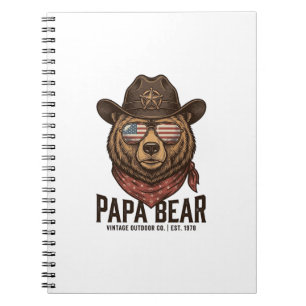 Papa Bär Cowboy Bär Patriotisch Vintage Vektor Des Notizblock