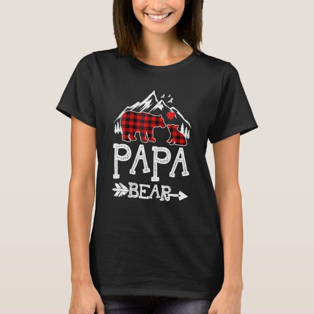 Papa Bär Weihnachten Pajama Rotes Kariertes Buffal T-Shirt (Vorderseite)