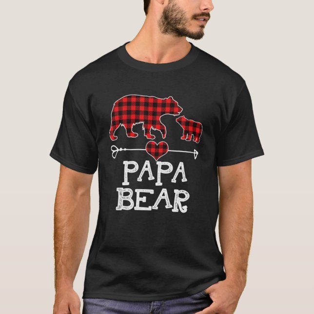 Papa Bear Christmas Pajama Rotes Kariertes Buffalo T-Shirt (Vorderseite)