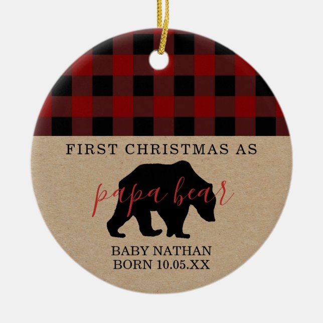 Papa Bear Ornament erster Weihnachtspapa mit Foto (Vorne)