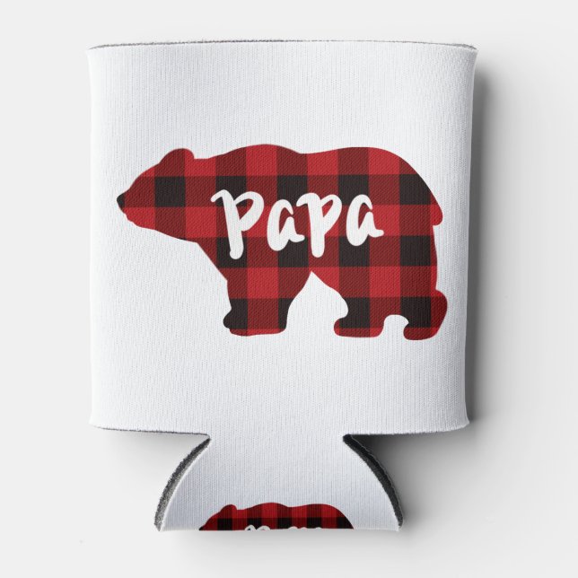 Papa Bear - Roter und schwarzer Büffel kariert Dosenkühler (Vorderseite)