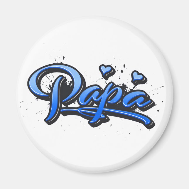 Papa blue Heart Graffiti Magnet (Vorne)