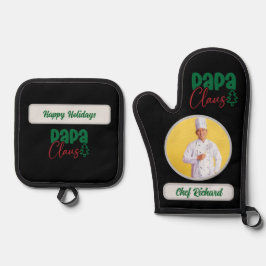 Papa Clause Koch Personalisiertes Foto und Namensg Ofenhandschuh & Topflappen-Set