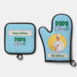 Papa Clause Koch Personalisiertes Foto und Namensg Ofenhandschuh & Topflappen-Set