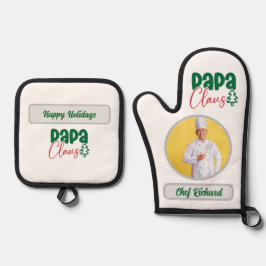 Papa Clause Koch Personalisiertes Foto und Namensg Ofenhandschuh & Topflappen-Set