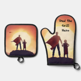 Papa der Grill-Held Topflappen und Ofenhandschuh & Topflappen-Set