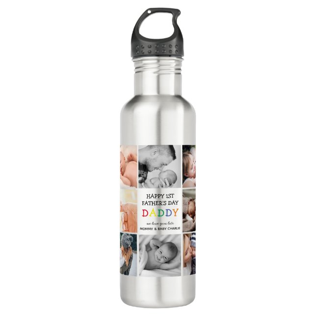 Papa des niedlichen Ersten Vaters | FotoCollage Edelstahlflasche (Vorderseite)