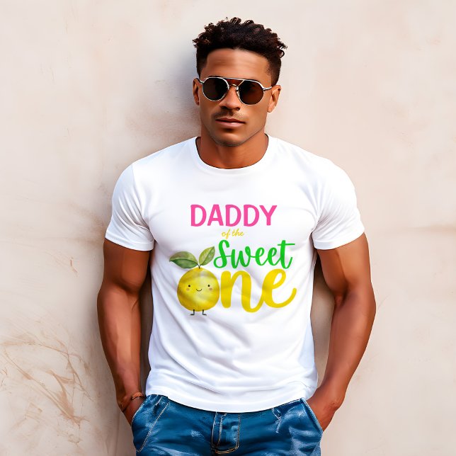 Papa des Süßen ein pinkfarbenes Limonade-Party T-Shirt (Daddy of the Sweet one pink lemonade party fathers T-Shirt pink lemonade party family photo props)