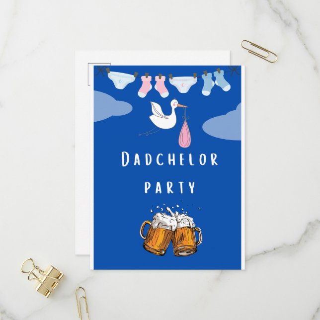 Papa Dusche Windelpapa , Bier Party Einladungspostkarte (Vorderseite/Rückseite Beispiel)