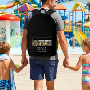Papa Est. White Bold Minimale Text 3 Fotos Bedruckter Rucksack