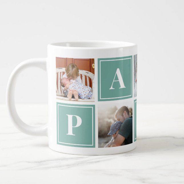 Papa Foto Collage Custom Giant Coffee Tasse (Links)