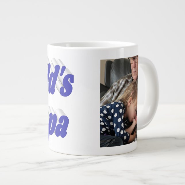 Papa-Foto mit blauem Text Jumbo-Tasse (Vorderseite Rechts)