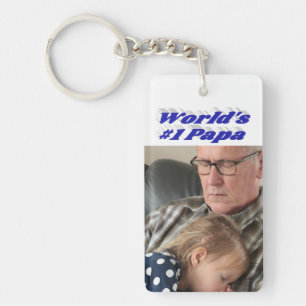Papa-Foto mit blauem Text Schlüsselanhänger