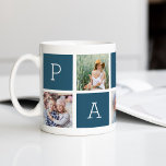 Papa | Großvater 5 FotoCollage Kaffeetasse<br><div class="desc">Erstellen Sie einen süßen Sake für einen geliebten Großvater diesen Vatertag oder Großelterntag mit diesem einfachen Design, das fünf Ihrer liebsten Quadrat- oder Instagram-Fotos enthält, in einem Collage-Layout mit abwechselnden Quadraten in dunkelblau angeordnet und "Papa" mit einer benutzerdefinierten Nachricht im letzten Quadrat ausschreibt (mit "Wir Liebe Sie" gezeigt). Personalisieren Sie...</div>