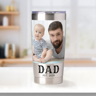 Papa hat Black Typography 2 Foto gegründet Thermobecher