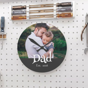 Papa hat Spaß etabliert Fette einfache Text + Foto Runde Wanduhr