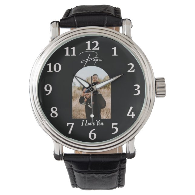 Papa I Liebe Sie Personalisiert Modernes Foto Armbanduhr (Vorderseite)