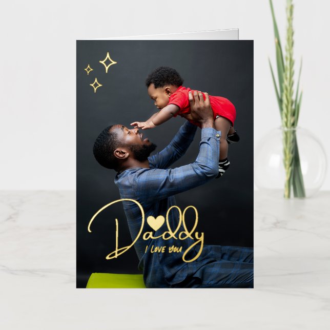 Papa Je T'Aime Photo Plié Carte De Voeux Foil (Recto)