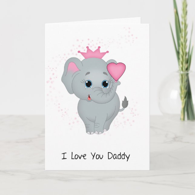 Papa, kleine ElefantenPrinzessin mit rosa Herz Karte (Vorderseite)