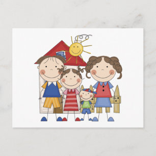 Papa, Mama, große Schwester, kleiner Bruder Famili Postkarte
