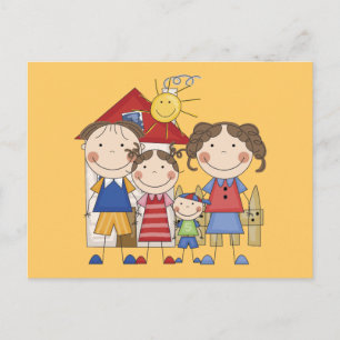 Papa, Mama, große Schwester, kleiner Bruder Famili Postkarte