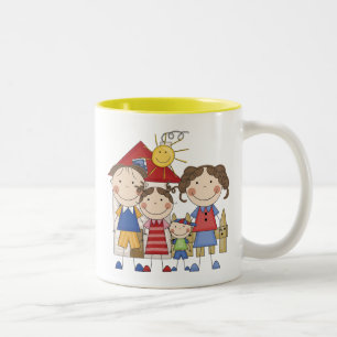 Papa, Mama, große Schwester, kleiner Bruder Famili Zweifarbige Tasse