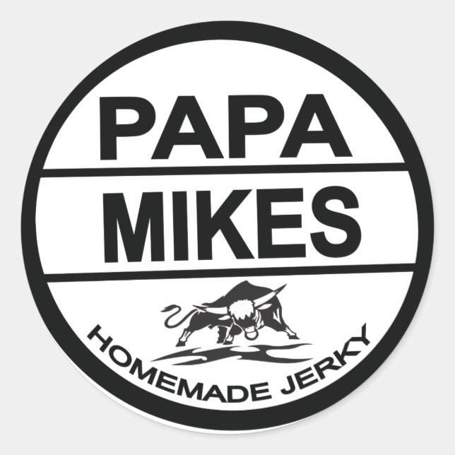 Papa Mike's hausgemachtes Rindfleisch Jerky Runder Aufkleber (Vorderseite)