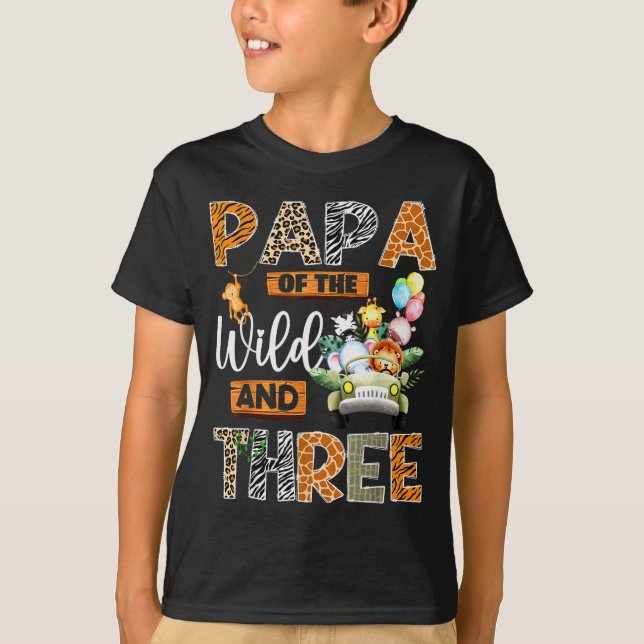Papa Of The Wild And Three 3rd Birthday Boy Safari T-Shirt (Vorderseite)