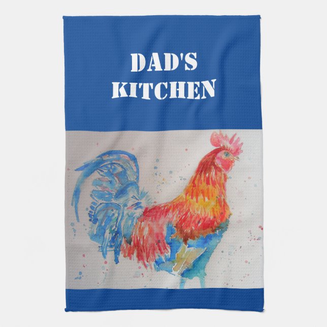 Papa Père Aquarelle Rouge Rooster Serviette de cui (Vertical)