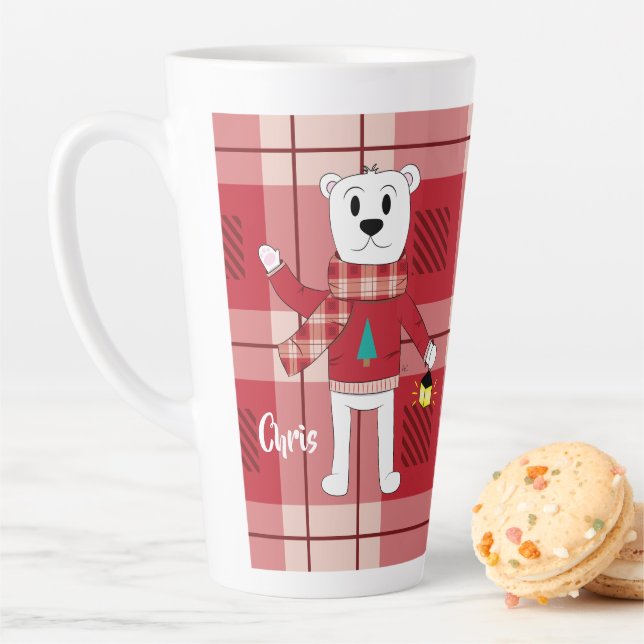 Papa Polar Bär Roter Karierter Urlaub Latte Tasse (Beispiel)