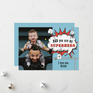 Papa Superheld Comic‑Sprechblase Foto Feiertagskarte