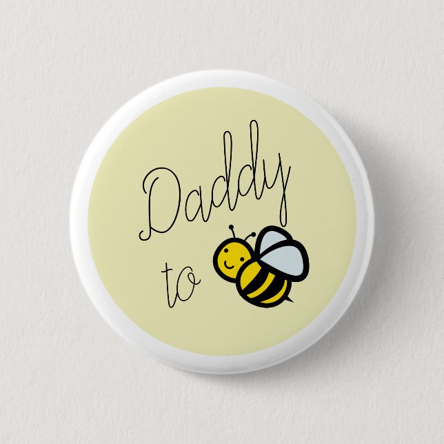 Papa to Bee Vater Baby Dusche Gelber Knopf Button (Vorderseite)