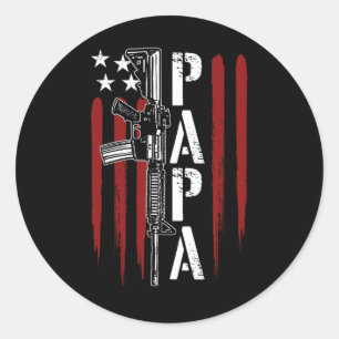 Papa Vater Daddy Ar-15 Gun Patriotic Fat Runder Aufkleber