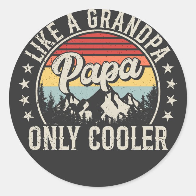 Papa wie ein Opa nur Cooler Retro Runder Aufkleber (Vorderseite)