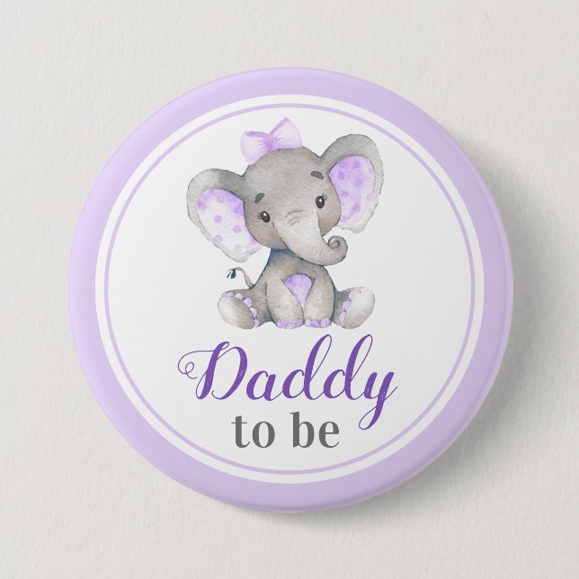 Papa wird Neuvater Vater Babydusche Elefant Button (Vorderseite)