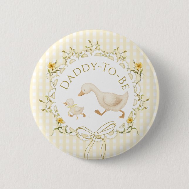 Papa wird zu Silly Goose Gingham Baby Shower Button (Vorderseite)
