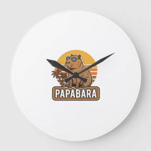 PAPABARA Retro Capybara Vater Vektordesign_1 Große Wanduhr